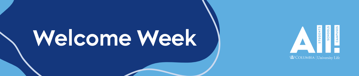 Welcome Week on a blue background with the ALL! logo