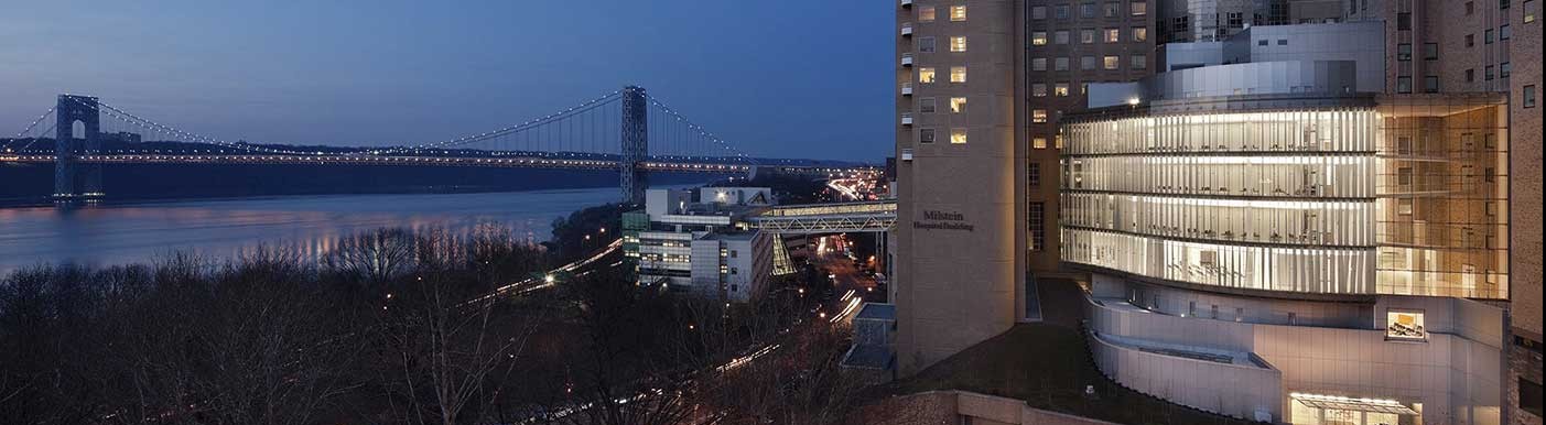 Columbia University Irving Medical Center, with the George Washington Bridge in the background