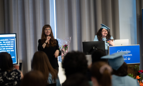 Leslie Zukor delivers speech at the Disability Affinity Graduation