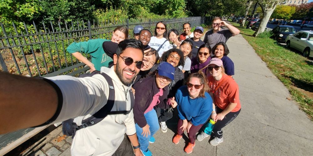 Students pose for a selfie at Morningside Park Clean Up