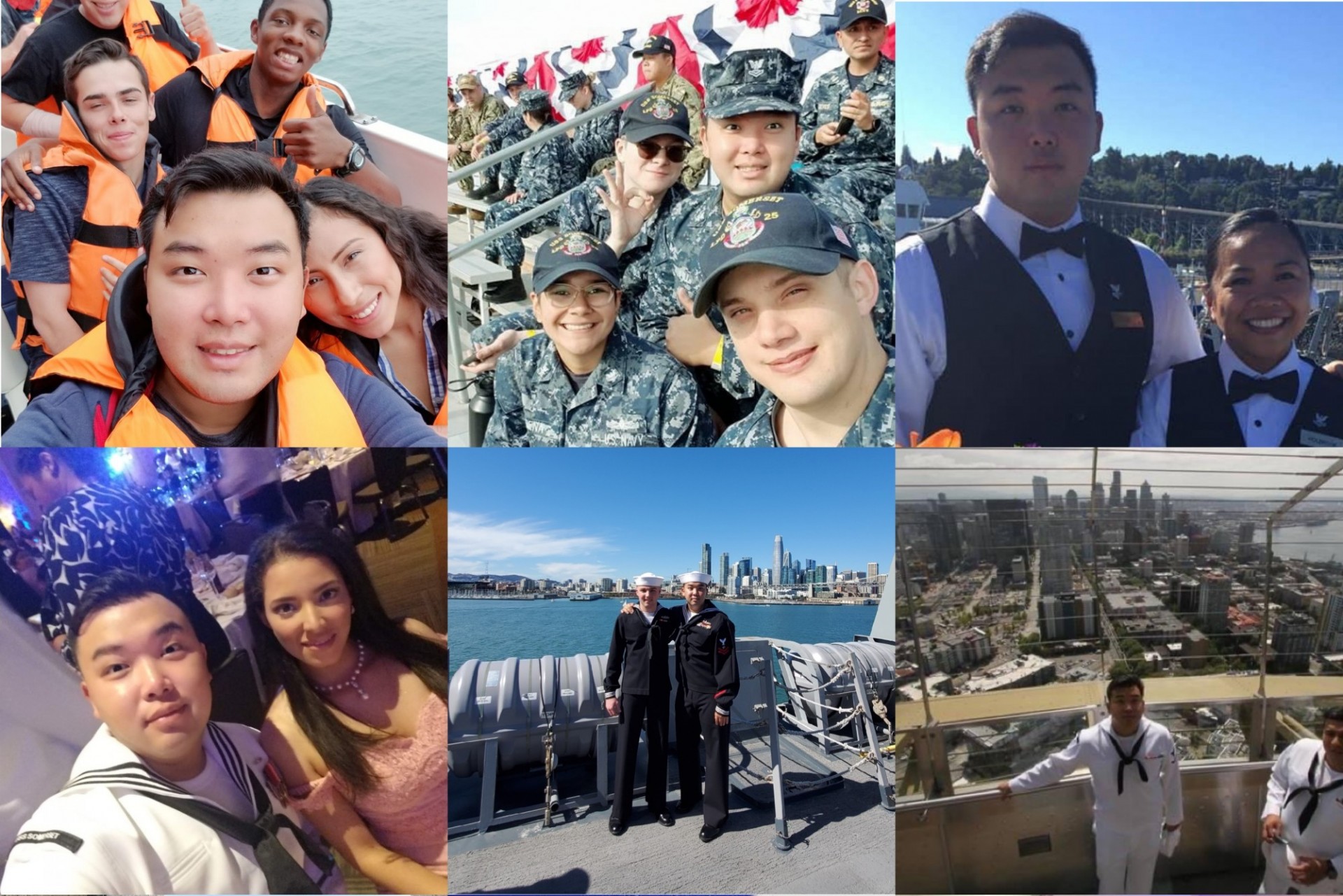 A collage of Davey Liu's time in the Navy