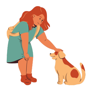 woman petting a dog on the ground