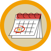 image of a calendar with a date circled on an orange circle
