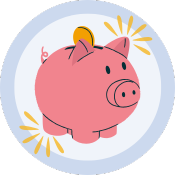 image of a piggy bank on a light blue circle