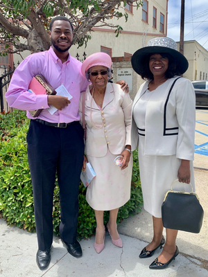 James with his mother and grandmother