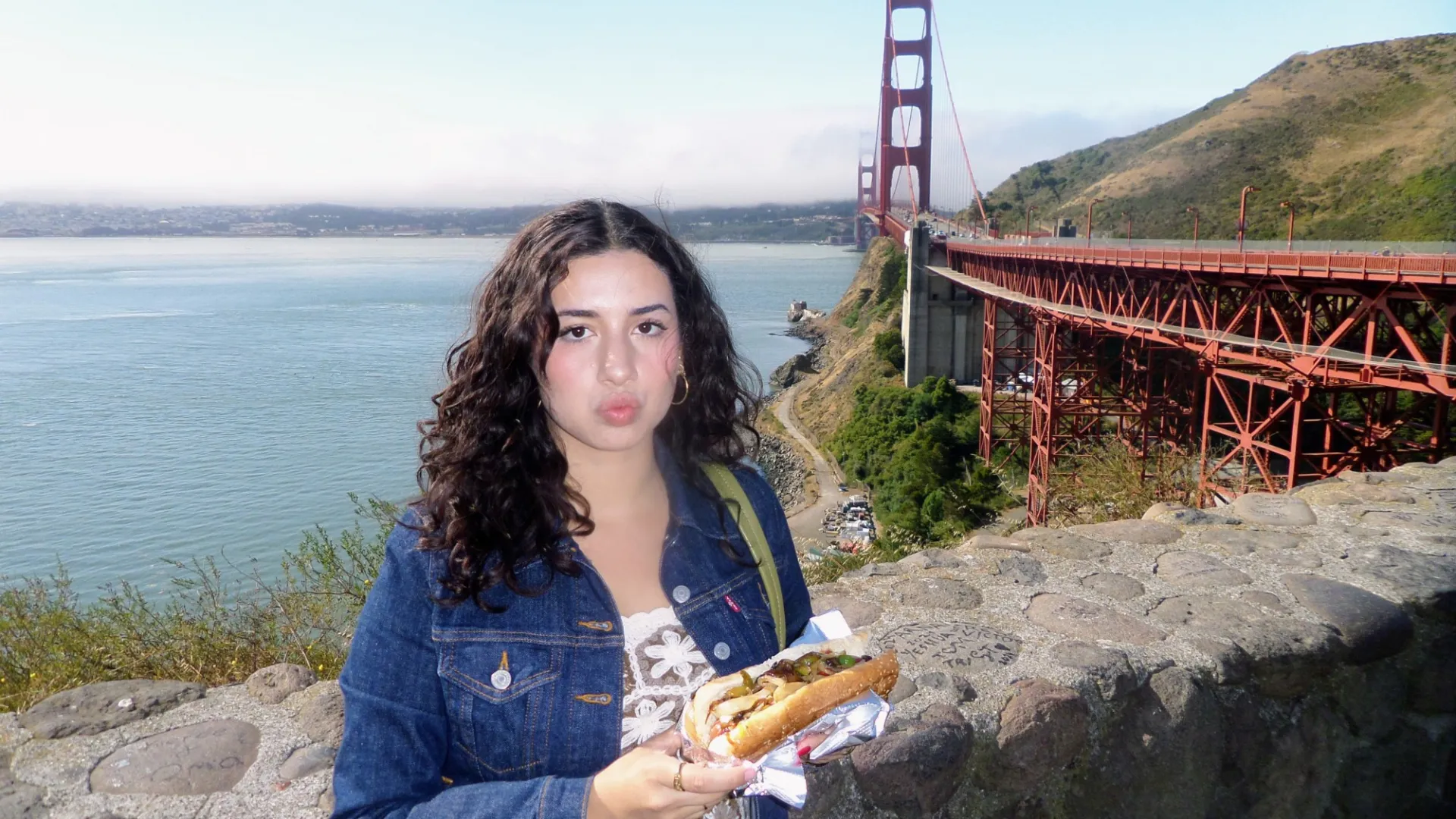 Rosa Figueroa in front of the San Francisco Bridge