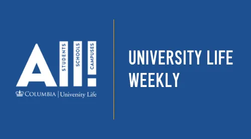University Life Weekly text on a blue background