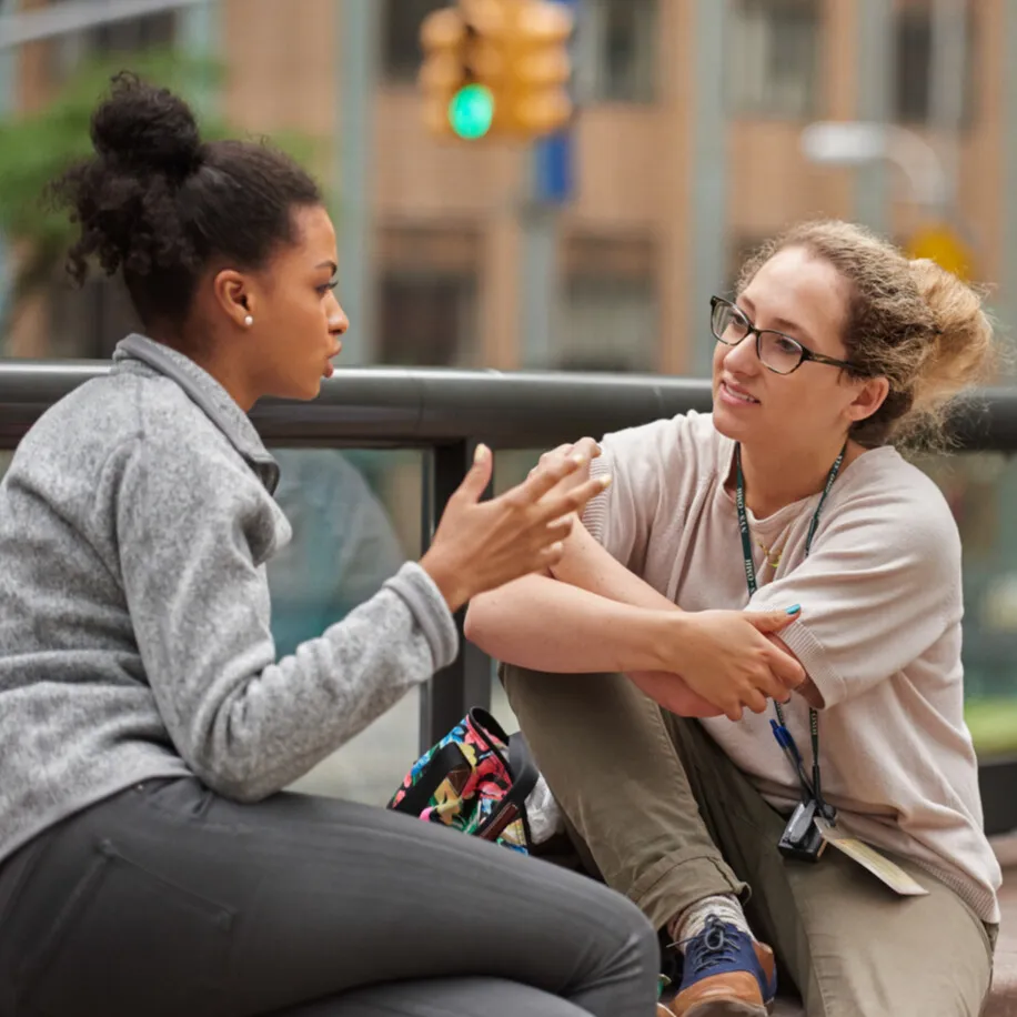 Two students talking 