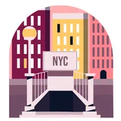 illustration of buildings with a subway entrance labeled "NYC"