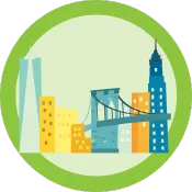 illustration of the nyc skyline on a green circle