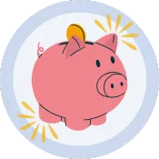 image of a piggy bank on a light blue circle