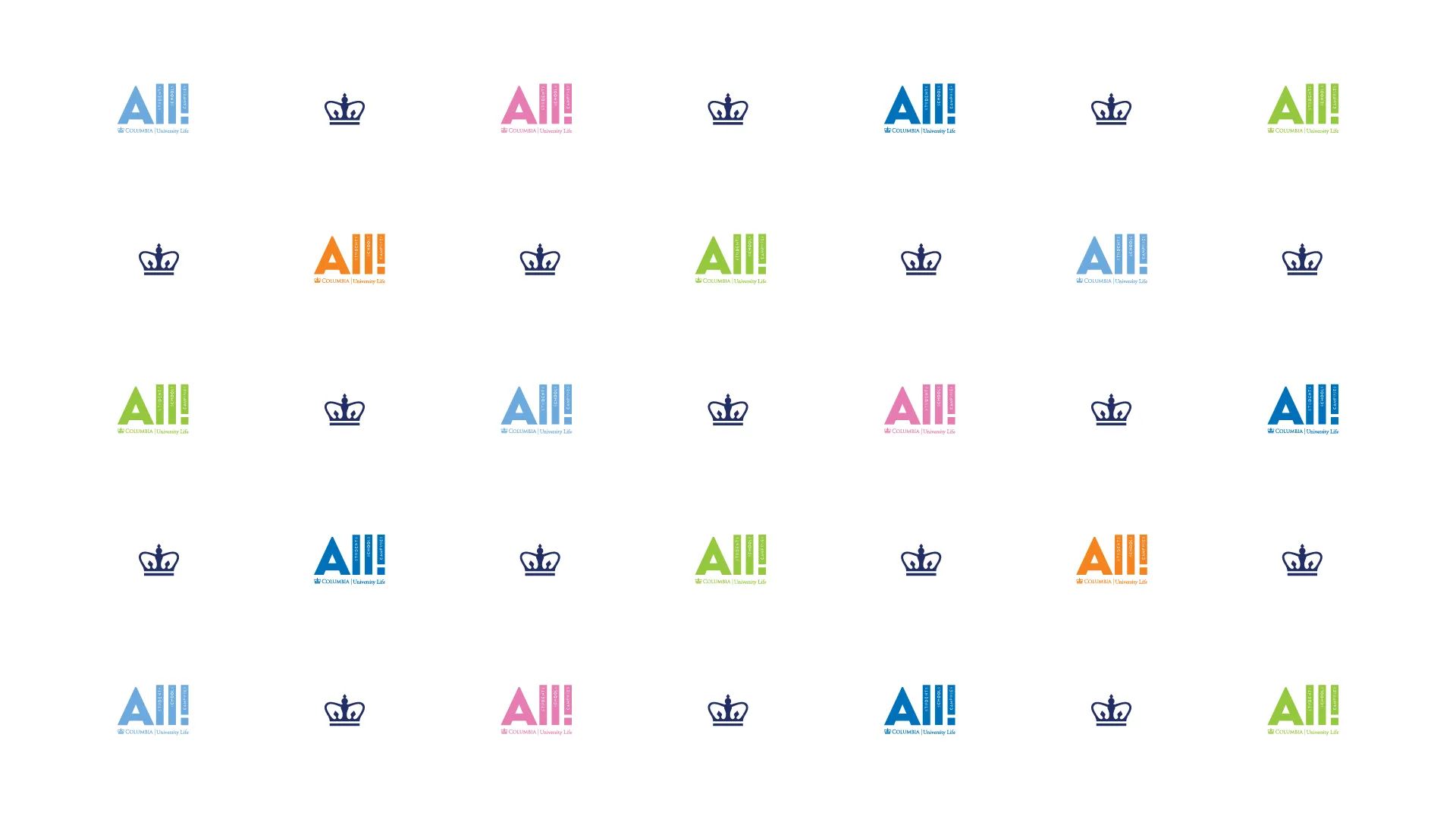 Columbia crowns (dark blue) and University Life ALL! logo (multicolor)