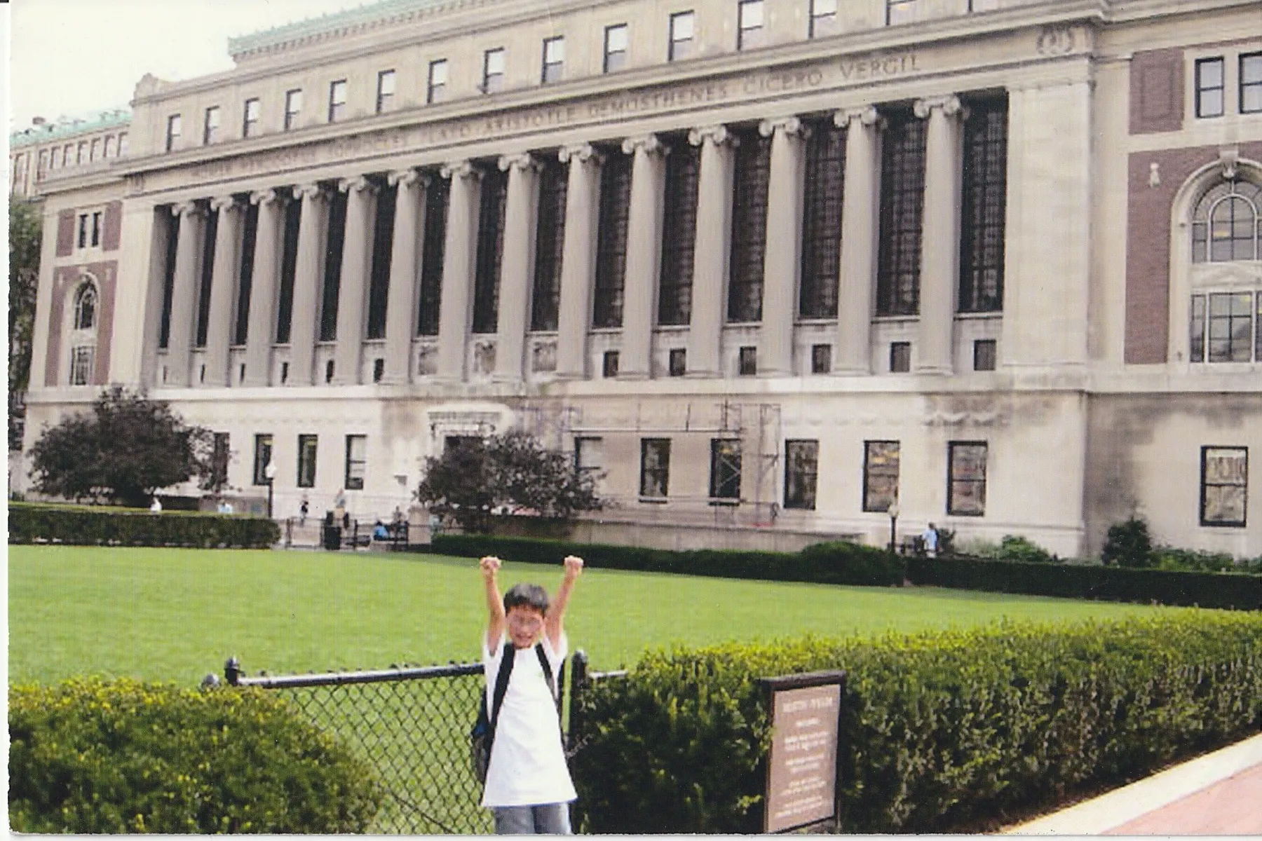 Jeremy outside Butler library as a young child