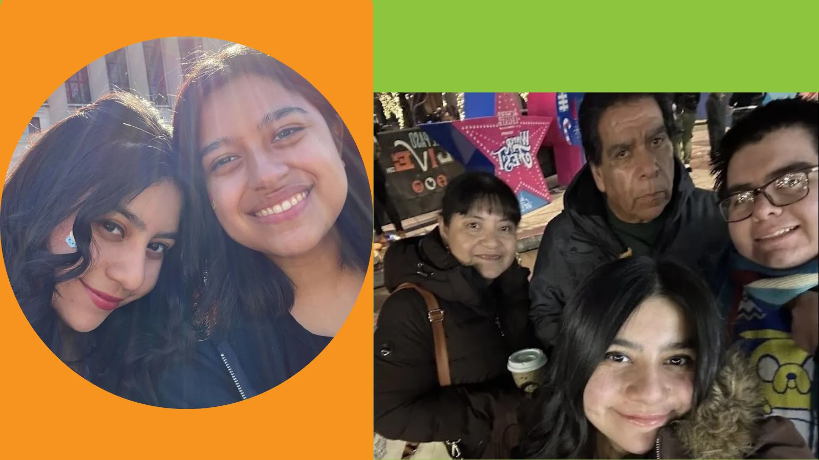 Photos of Maggie with her friend Luisa and her family